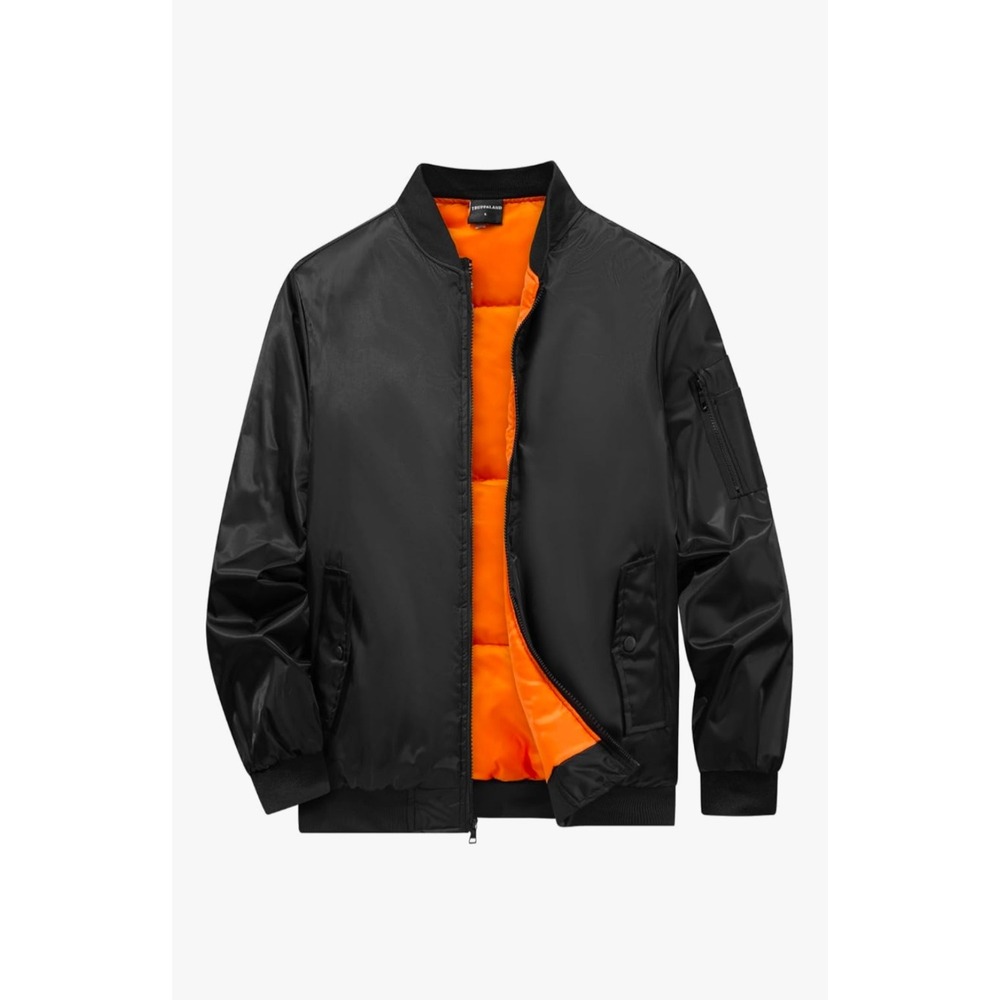 TRUPPALAND Mens Water-Resistant Bomber Jacket Black L Windproof Utility Pocket